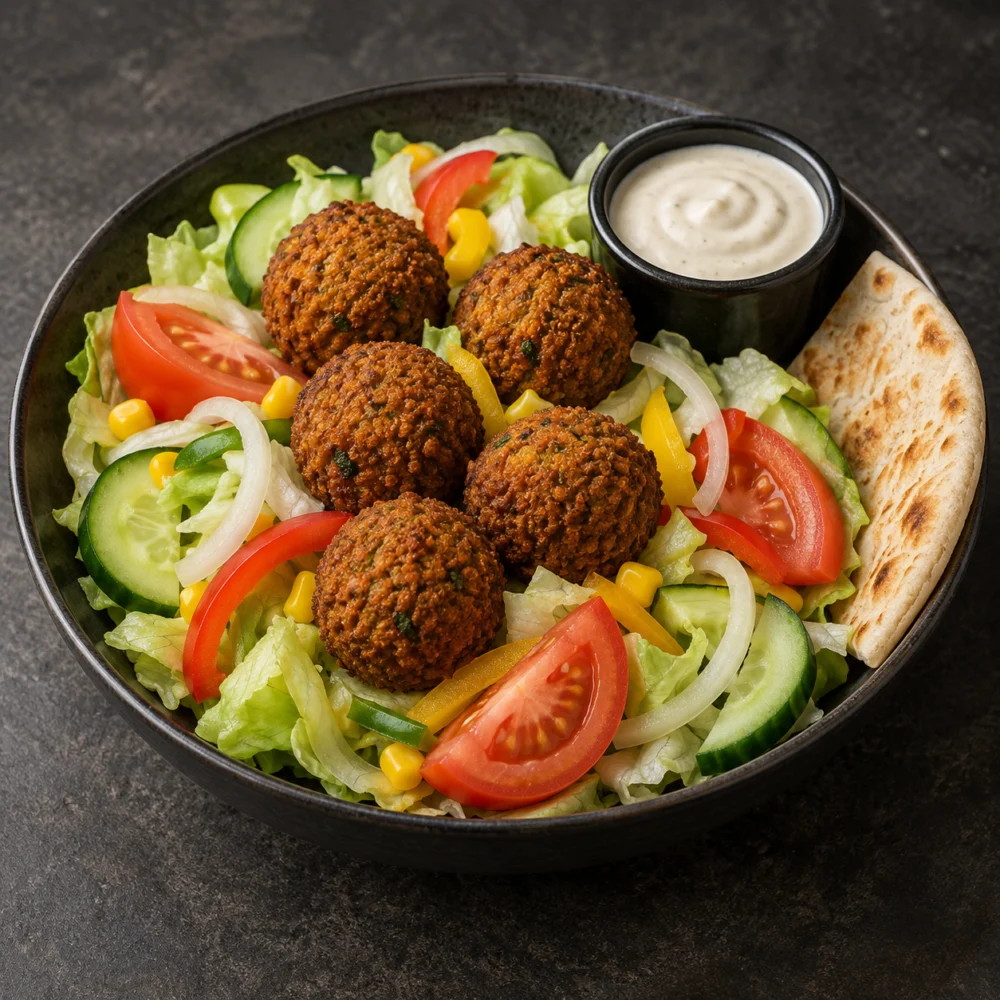 Falafelsallad med färska grönsaker